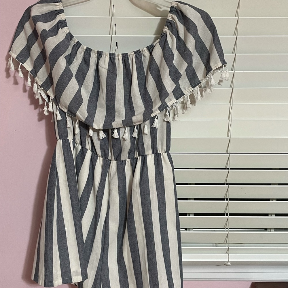 Striped romper with tassels
